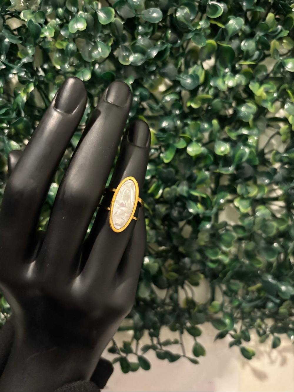 Gold Oval Mother-of-Pearl Accent Ring - Women Jewelry